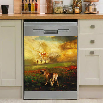 Jesus Hand Great Dane Flower Field Dishwasher Cover, Jesus Portrait Dishwasher Stickers, Christian Kitchen Decor