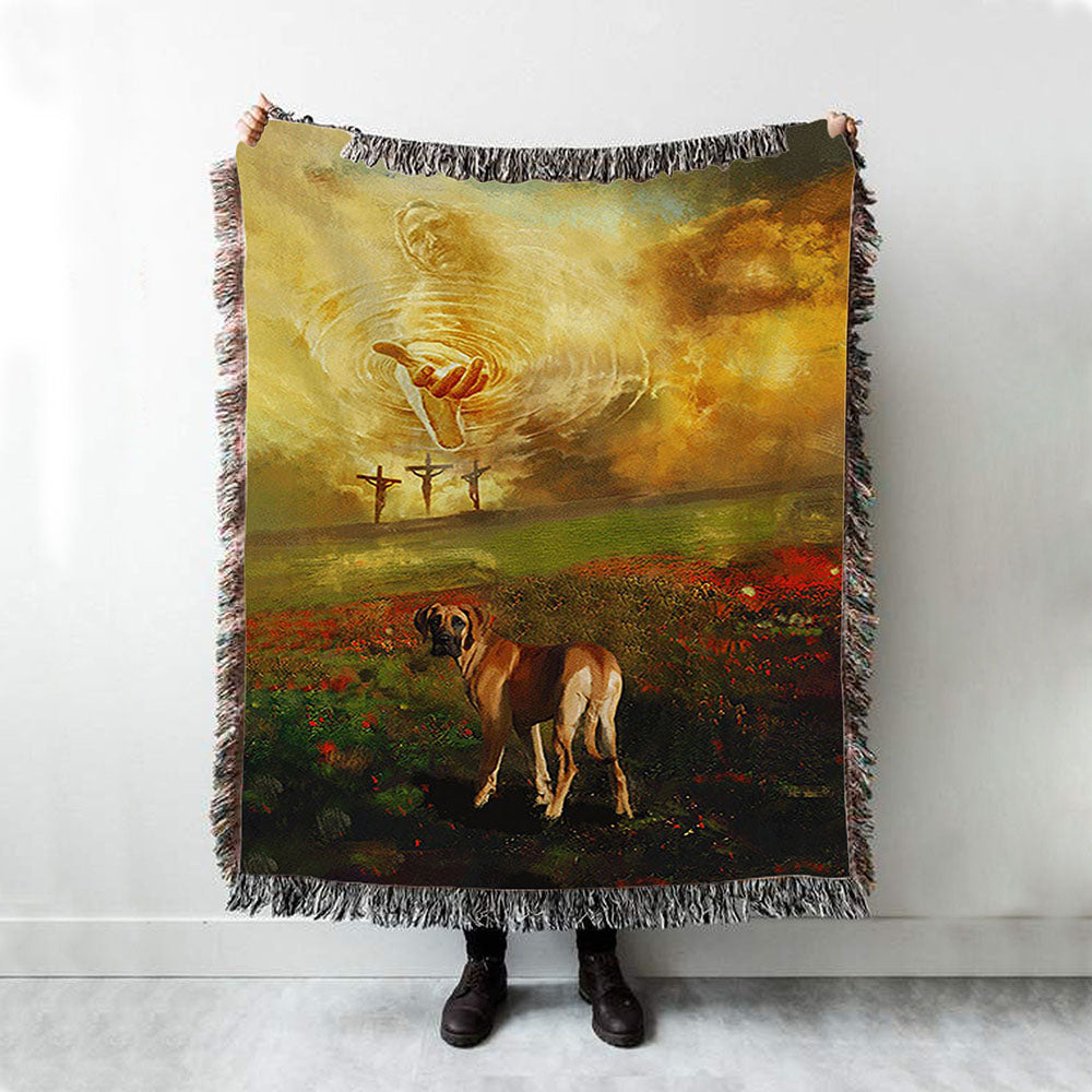 Jesus Hand Great Dane Flower Field Throw Blanket Woven Blanket - Jesus Portrait Woven Blanket Prints - Christian Throw Blanket