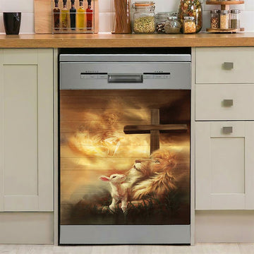 Jesus Hand Lion And Lamb Dishwasher Cover, Jesus Portrait Dishwasher Stickers, Christian Kitchen Decor