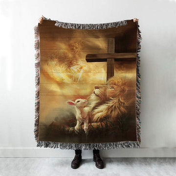 Jesus Hand Lion And Lamb Throw Blanket Woven Blanket - Jesus Portrait Woven Blanket Prints - Christian Throw Blanket