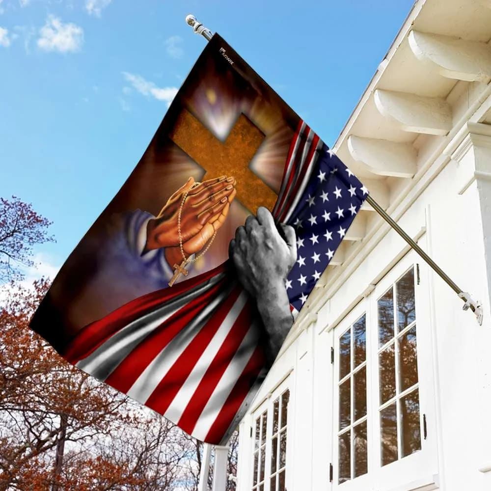 Jesus Hand Prayer Cross American US House Flag, Christian Flag, Christian Flag, Scripture Flag, Garden Banner