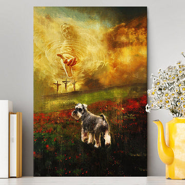 Jesus Hand Schnauzer Flower Field Canvas - Christian Wall Art - Religious Home Decor
