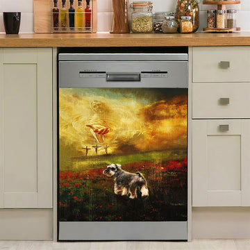 Jesus Hand Schnauzer Flower Field Dishwasher Cover, Christian Dishwasher Stickers, Religious Kitchen Decor