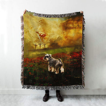 Jesus Hand Schnauzer Flower Field Woven Blanket - Christian Throw Blanket - Religious Home Decor