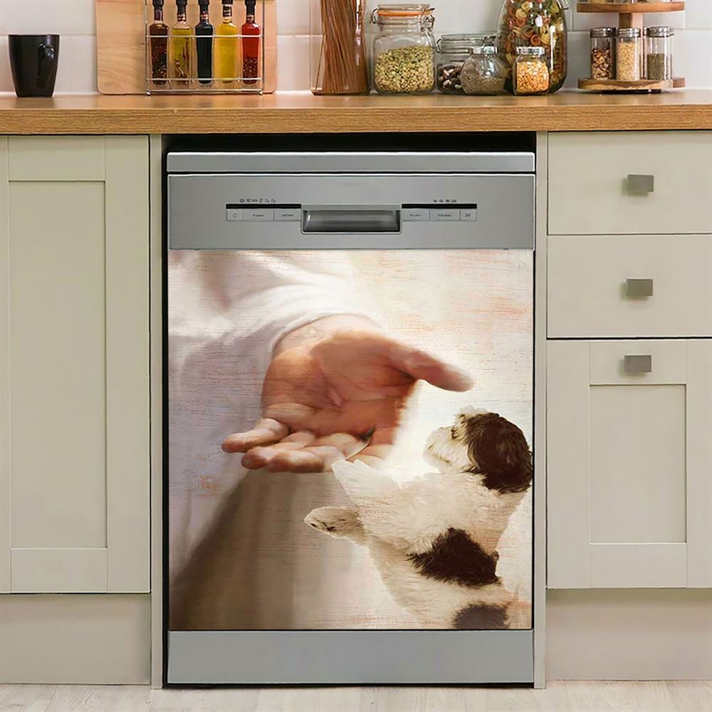 Jesus Hand Shih Tzu Dishwasher Cover, Take His Hand Dishwasher Stickers, Jesus Portrait Kitchen Decor