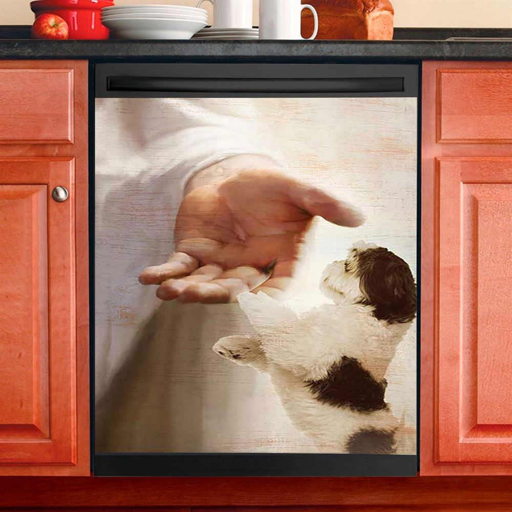 Jesus Hand Shih Tzu Dishwasher Cover, Take His Hand Dishwasher Stickers, Jesus Portrait Kitchen Decor
