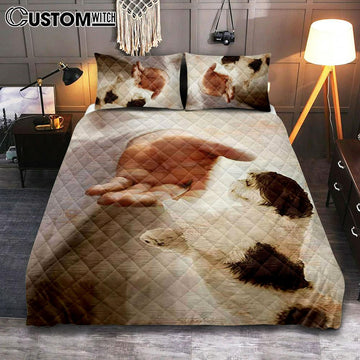 Jesus Hand Shih Tzu Quilt Bedding Set - Take His Hand Bedroom Quilt Bedding Set - Jesus Portrait Quilt Bedding Set Prints - Christian Bedroom