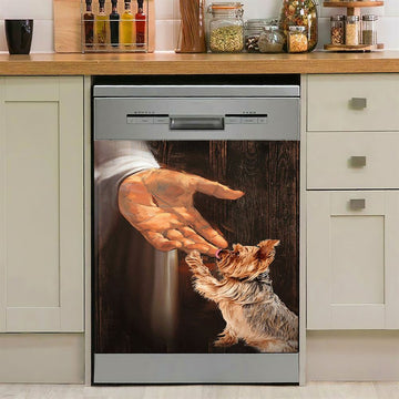 Jesus Hand Yorkshire Terrier Dishwasher Cover, In The Hand Of God Dishwasher Stickers, Jesus Portrait Kitchen Decor