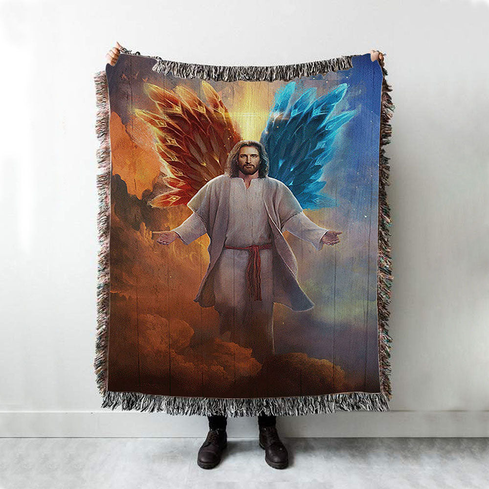 Jesus Hands Stretched Out Throw Blanket Woven Blanket - Jesus Portrait Woven Blanket Prints - Christian Throw Blanket
