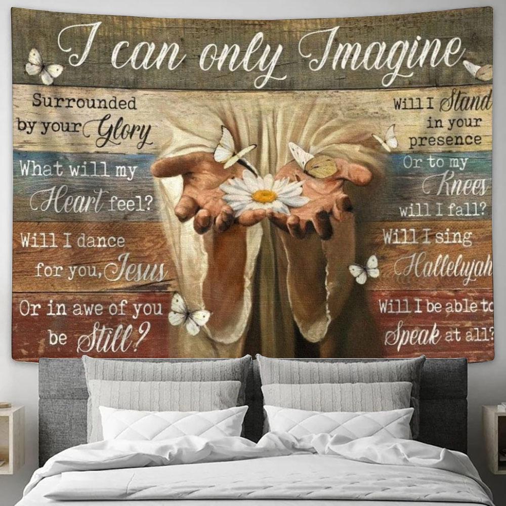 Jesus Hands White Daisy Butterfly I Can Only Imagine Tapestry, Tapestries for Living Room Bedroom