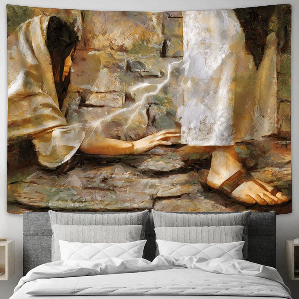 Jesus Healing Women Large Tapestry - Christian Tapestry Prints - Religious Tapestry Art