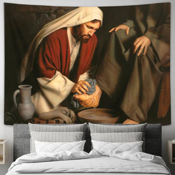 Jesus Heals Painting - In Humility Tapestry Art - Christian Wall Art Decor - Jesus Christ Tapestry