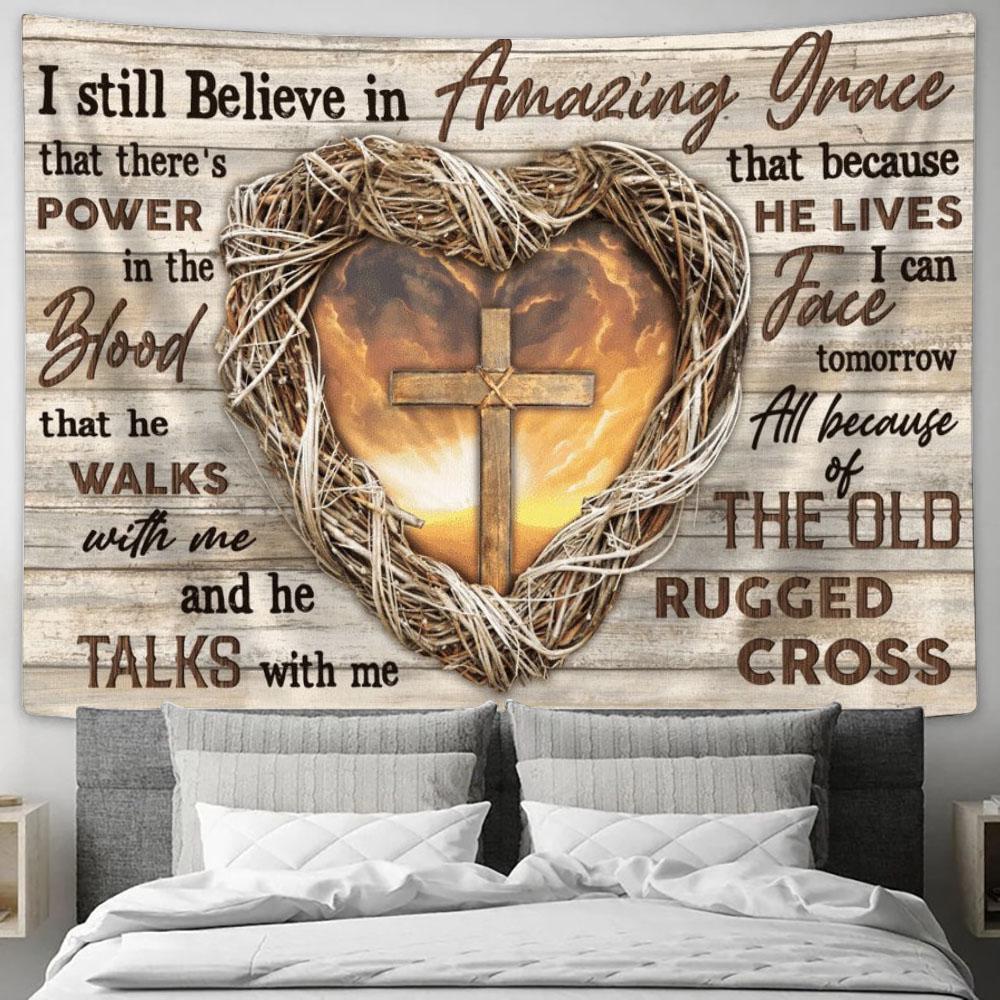 Jesus Heart Cross I Still Believe In Amazing Grace Tapestry, Tapestries for Living Room Bedroom