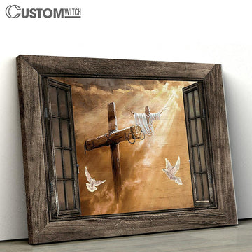 Jesus Heaven's Light The Rugged Cross Canvas Art - Christian Wall Art Decor - Bible Verse Canvas