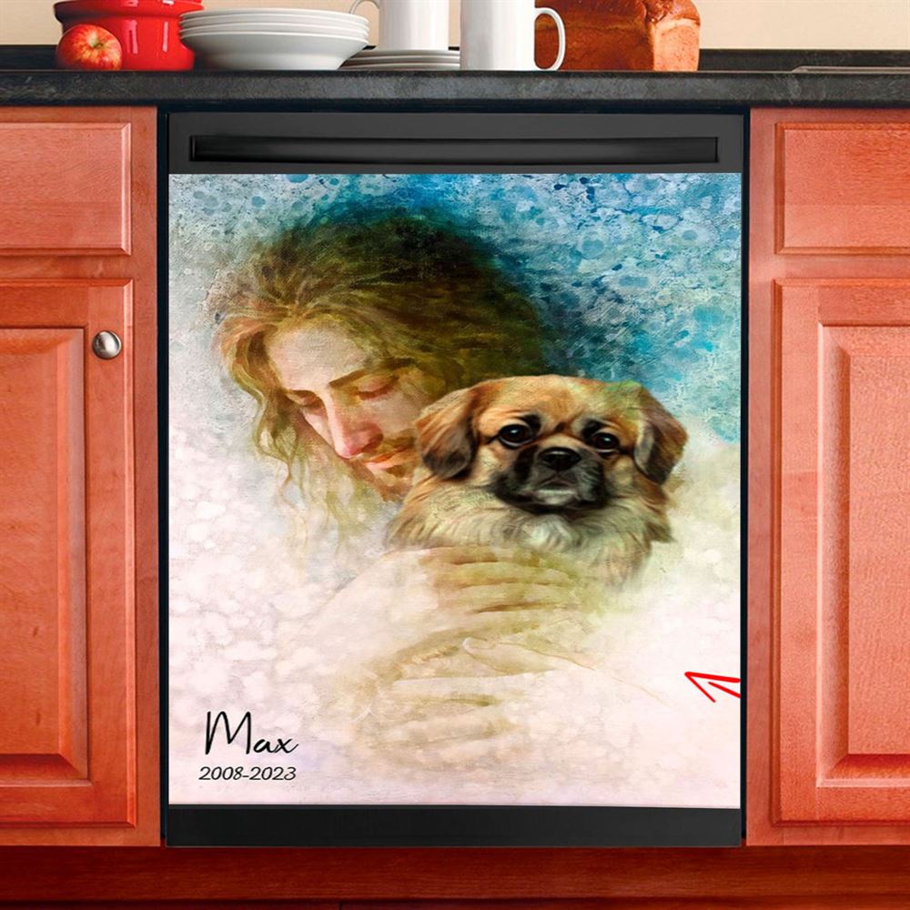 Jesus Holding A Dog Dishwasher Cover, Jesus Dishwasher Stickers, Christian Kitchen Decor