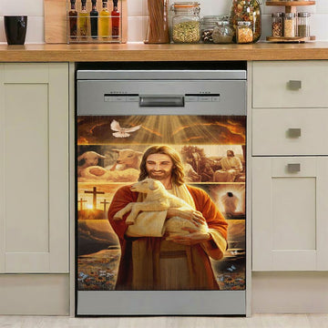 Jesus Holding A Lamb Dishwasher Cover, Jesus Christ Dishwasher Stickers, Christian Kitchen Decor