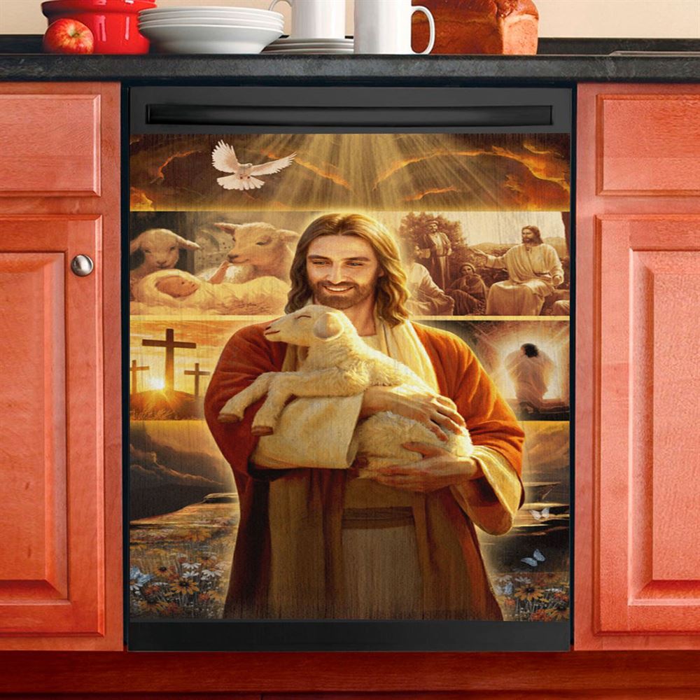 Jesus Holding A Lamb Dishwasher Cover, Jesus Christ Dishwasher Stickers, Christian Kitchen Decor