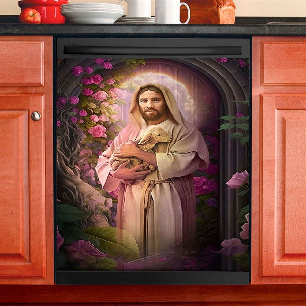 Jesus Holding A Lamb Dishwasher Cover , Jesus Dishwasher Stickers, Jesus Kitchen Decor