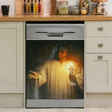 Jesus Holding Candle Dishwasher Cover, Jesus Christ Dishwasher Stickers, Christian Kitchen Decor