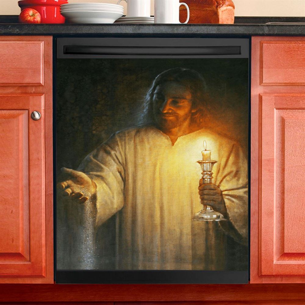 Jesus Holding Candle Dishwasher Cover, Jesus Christ Dishwasher Stickers, Christian Kitchen Decor