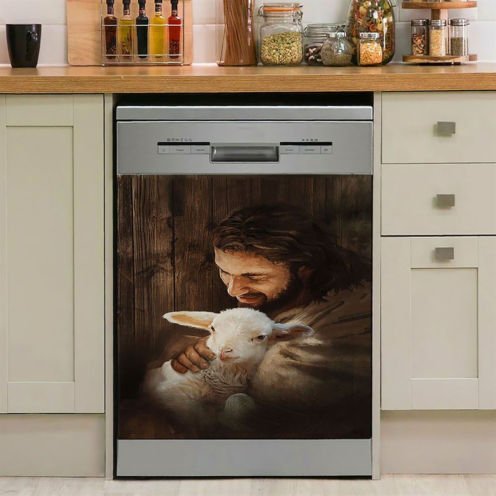 Jesus Holding Lamb Dishwasher Cover, Christian Dishwasher Stickers, Religious Kitchen Decor