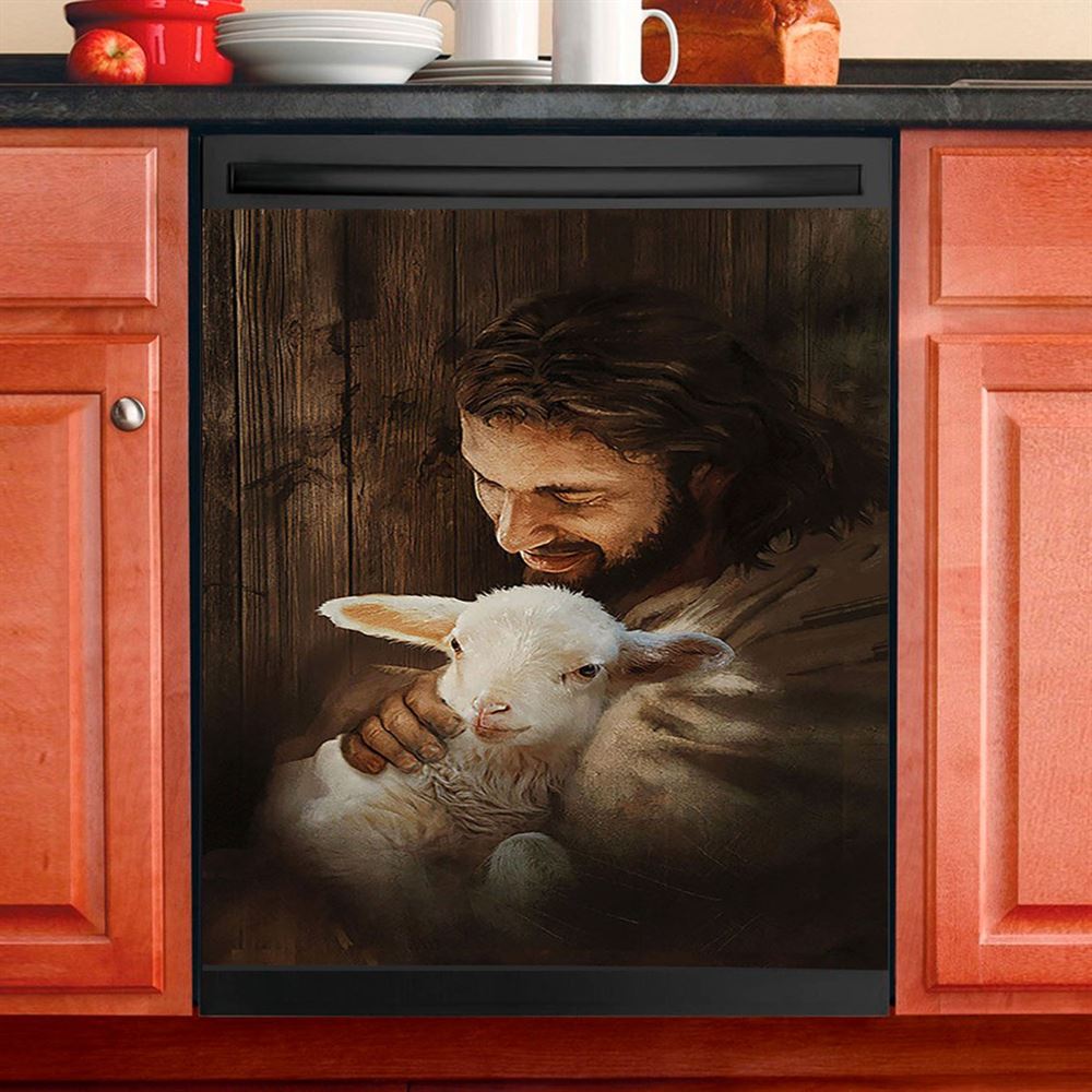 Jesus Holding Lamb Dishwasher Cover, Christian Dishwasher Stickers, Religious Kitchen Decor