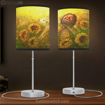 Jesus Holding Lamp In The Field Of Sunflower Table Lamp Gift - Jesus Christ Table Lamp - Christian Table Lamp Prints