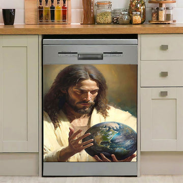 Jesus Holding The Earth Dishwasher Cover , Jesus Dishwasher Stickers, Jesus Kitchen Decor