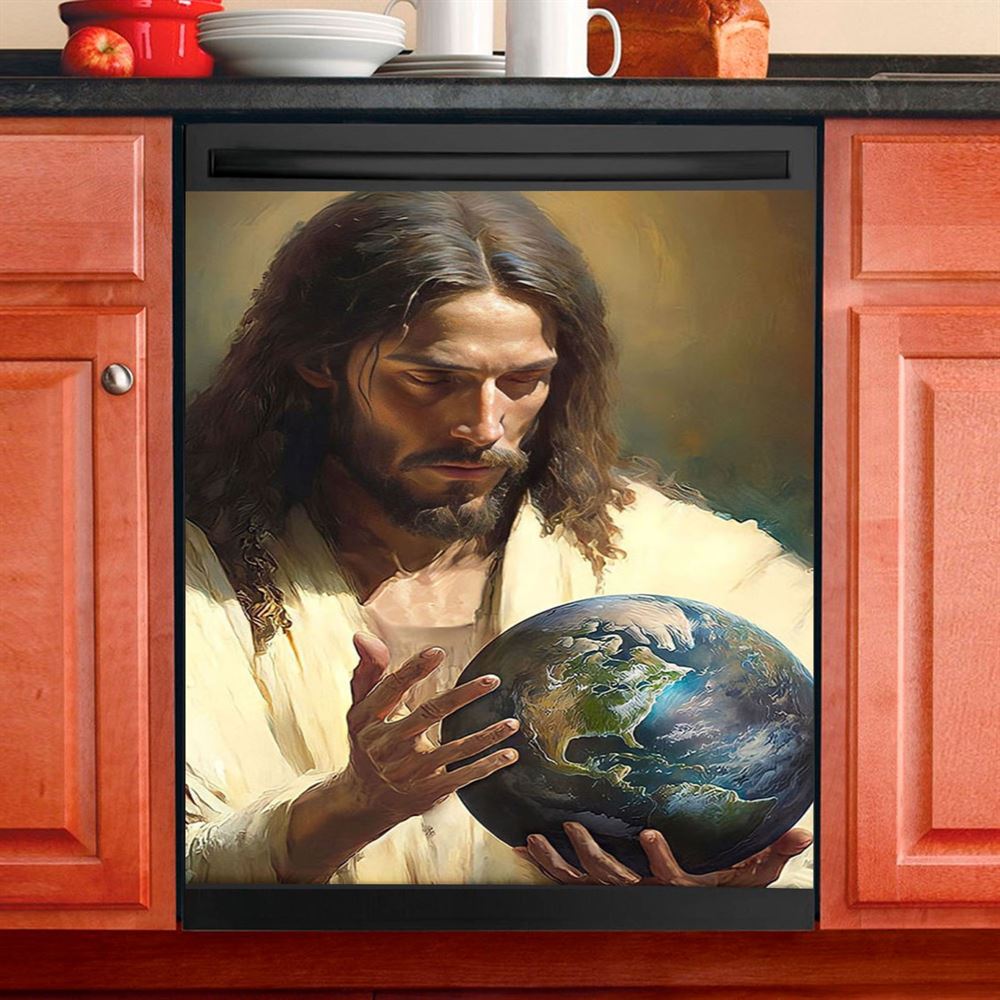 Jesus Holding The Earth Dishwasher Cover , Jesus Dishwasher Stickers, Jesus Kitchen Decor