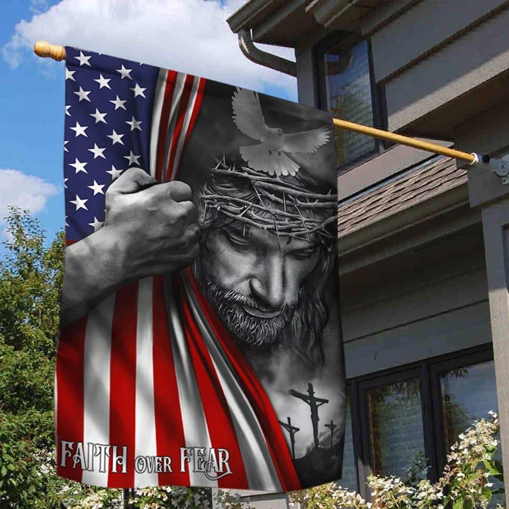 Jesus House Flags Faith Over Fear God Jesus House Flags, Christian Flag, Scripture Flag, Garden Banner