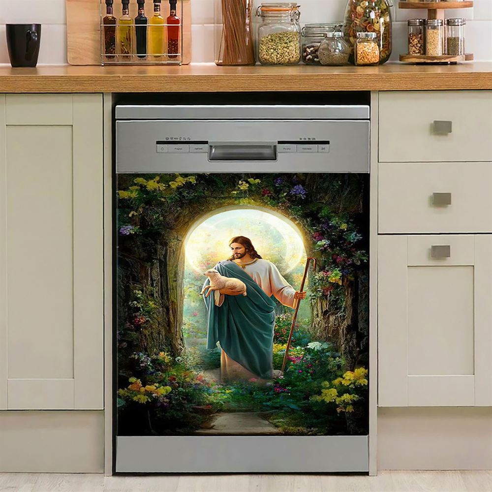 Jesus Hug A Lamb Dishwasher Cover , Jesus Dishwasher Stickers, Jesus Kitchen Decor