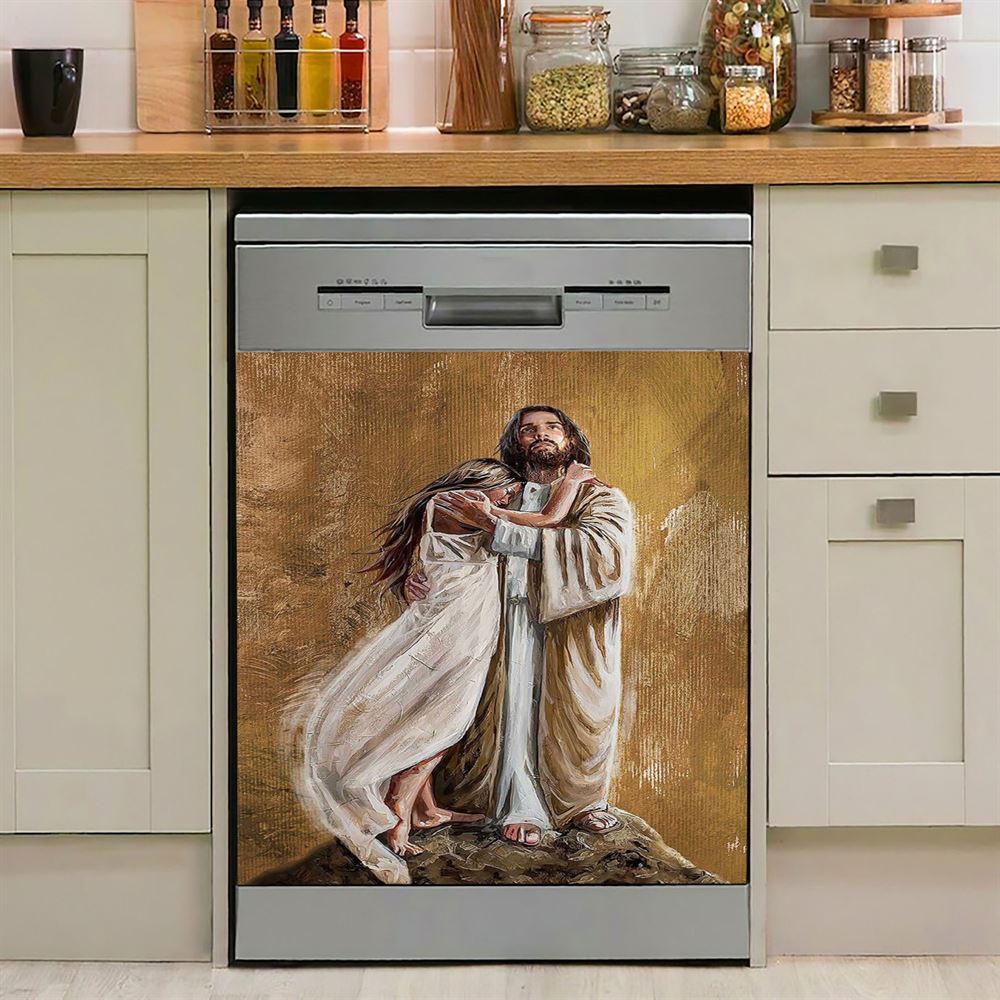 Jesus Hug In The Arms Of His Love Dishwasher Cover, Christian Dishwasher Stickers, Bible Verse Kitchen Decor