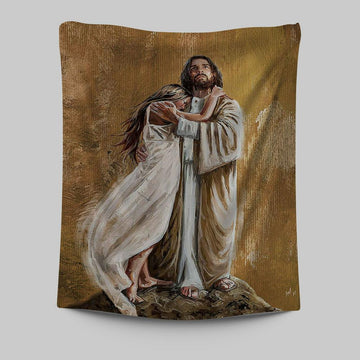 Jesus Hug In The Arms Of His Love Tapestry Art - Christian Art - Bible Verse Wall Art - Religious Home Decor