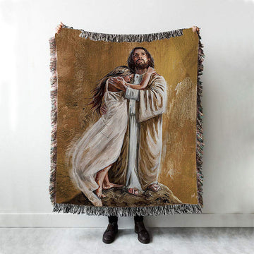 Jesus Hug In The Arms Of His Love Woven Blanket Art - Christian Art - Bible Verse Throw Blanket - Religious Home Decor