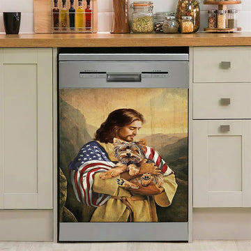 Jesus Hug Yorkshire Terrier Dishwasher Cover, Christian Dishwasher Stickers, Bible Verse Kitchen Decor