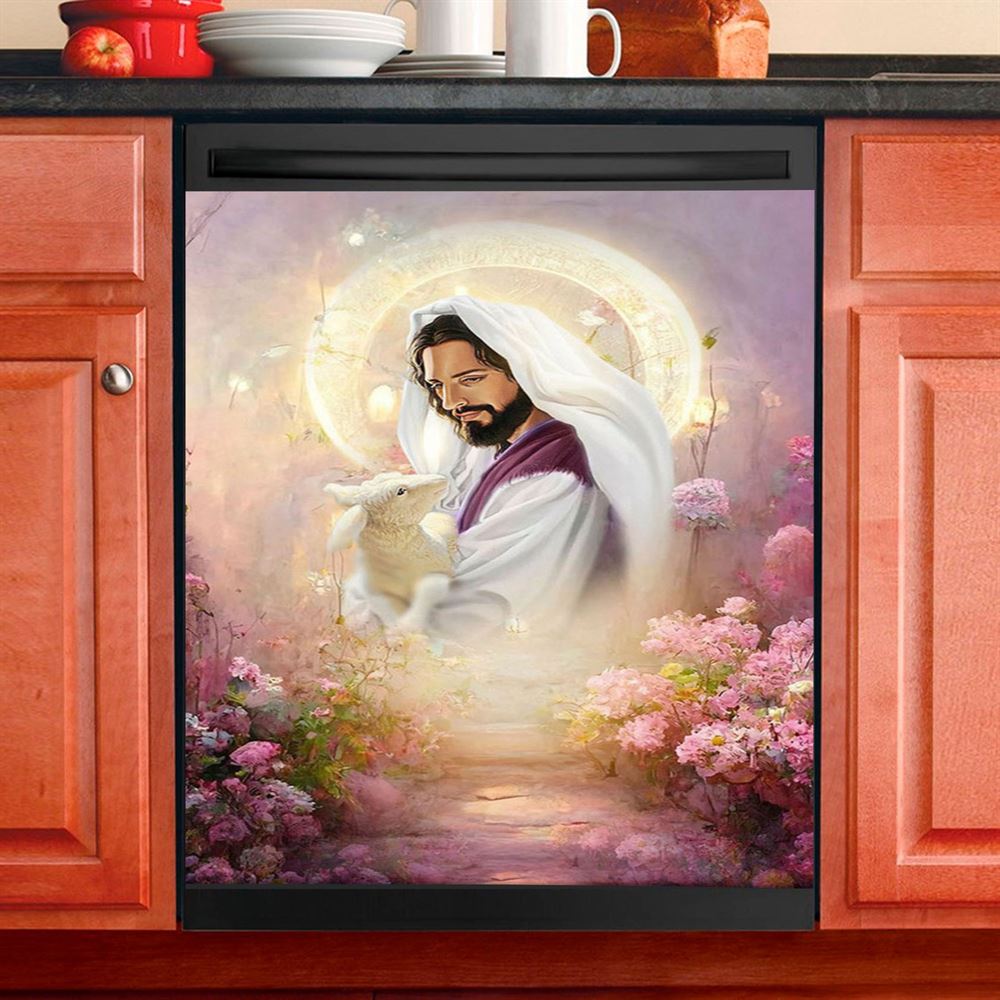 Jesus Hugging Lamb Dishwasher Cover , Jesus Dishwasher Stickers, Jesus Kitchen Decor