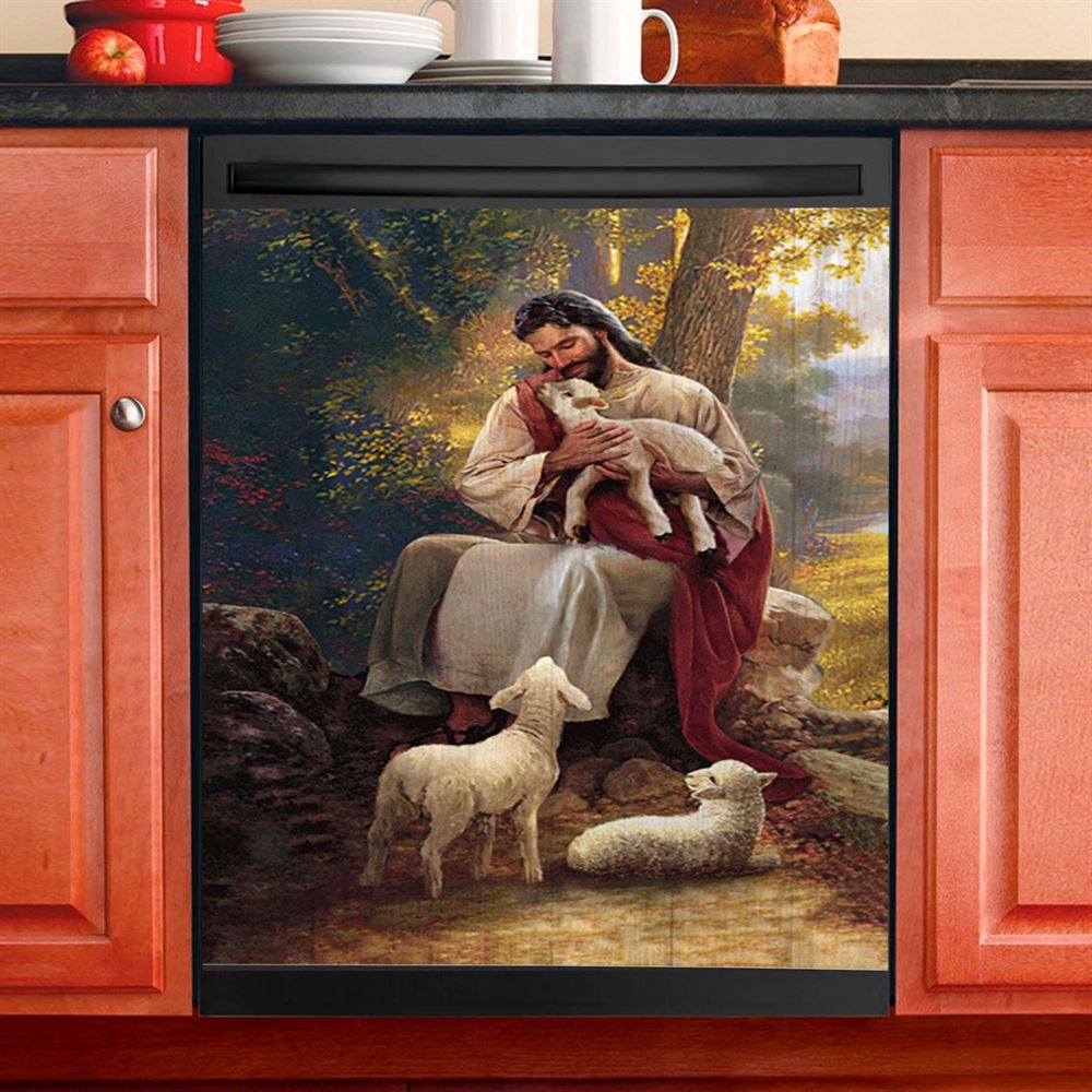 Jesus Hugs Lamb Of God Dishwasher Cover, Bible Verse Dishwasher Stickers, Inspirational Kitchen Decor