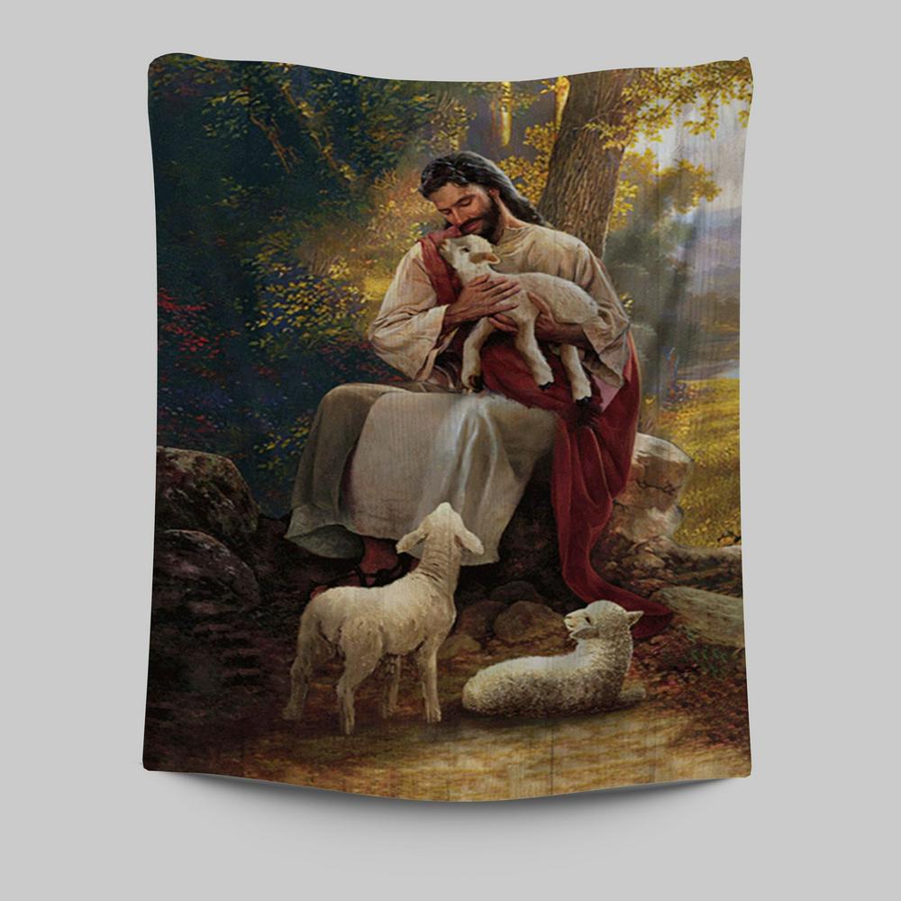 Jesus Hugs Lamb Of God Tapestry Wall Art - Bible Verse Tapestry Art - Inspirational Art -  Christian Indoor Wall Tapestries