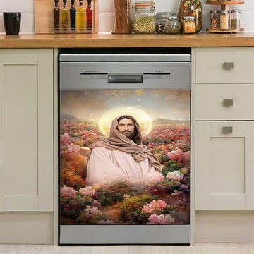 Jesus In Flowers Dishwasher Cover , Jesus Dishwasher Stickers, Jesus Kitchen Decor
