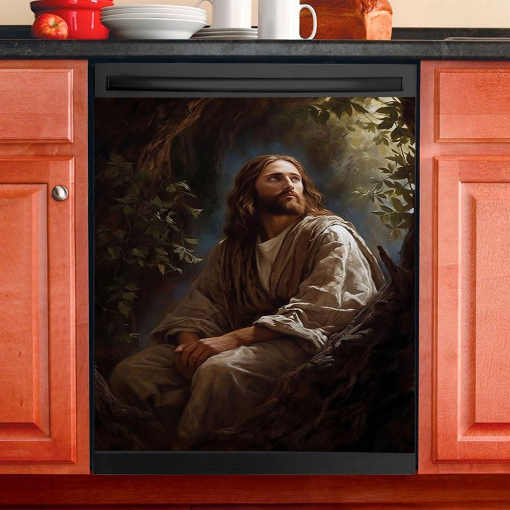 Jesus In The Tree In The Style Of Lush Brushstr 66 Dishwasher Cover, Jesus Dishwasher Stickers, Christian Kitchen Decor