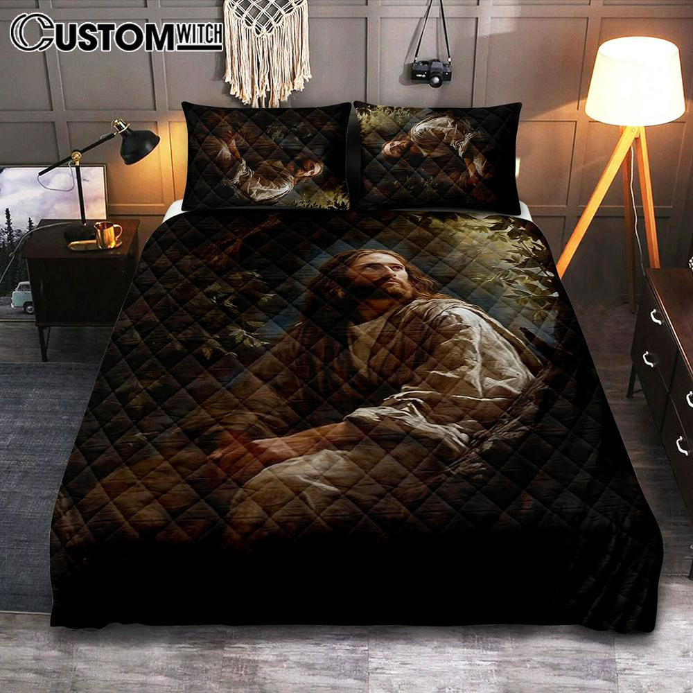 Jesus In The Tree In The Style Of Lush Brushstr 66 Quilt Bedding Set Prints - Jesus Quilt Bedding Set Art - Christian Bedroom Decor