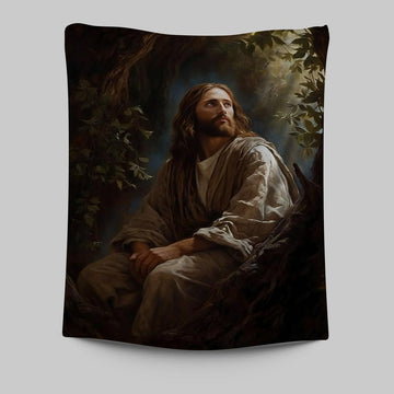 Jesus In The Tree In The Style Of Lush Brushstr 66 Tapestry Prints - Jesus Tapestry Art - Christian Wall Art Decor