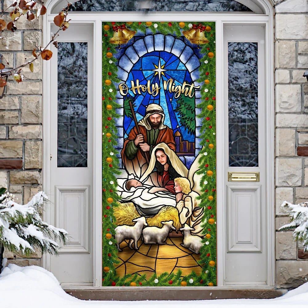 Jesus Is Born O Holy Night Nativity of Jesus Christmas Door Cover, Christian Door Decor, Door Christian Church, Christian Door Plaques