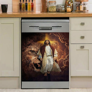 Jesus Is King Lion Of Judah Dishwasher Cover, Jesus Portrait Dishwasher Stickers, Christian Kitchen Decor