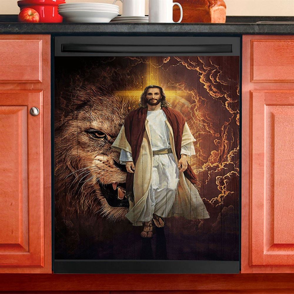 Jesus Is King Lion Of Judah Dishwasher Cover, Jesus Portrait Dishwasher Stickers, Christian Kitchen Decor