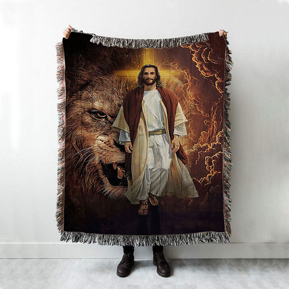 Jesus Is King Lion Of Judah Throw Blanket Woven Blanket - Jesus Portrait Woven Blanket Prints - Christian Throw Blanket