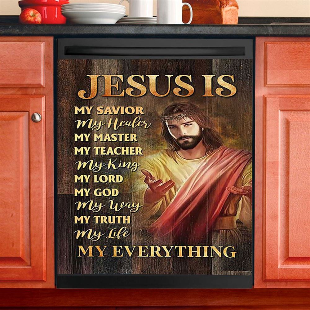 Jesus Is My Everything Dishwasher Cover, Crown Of Thorn Jesus Is My Savior Dishwasher Stickers, Bible Verse Kitchen Decor