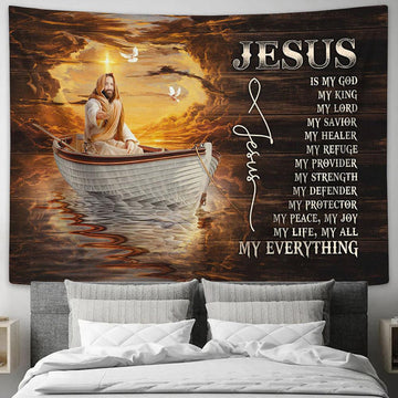 Jesus Is My Everything Tapestry - A Boat Trip With Jesus Tapestry Art - Christian Wall Art Decor - Bible Verse Tapestry