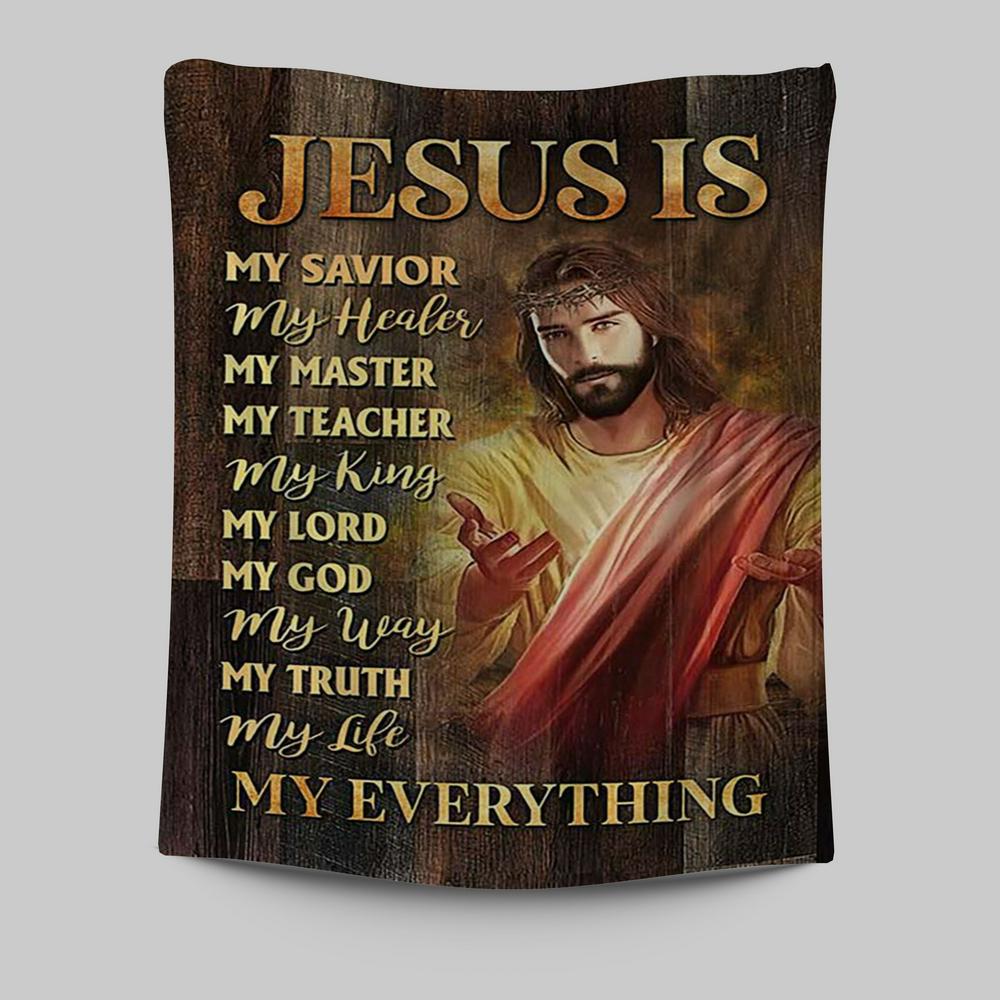 Jesus Is My Everything Tapestry - Crown Of Thorn Jesus Is My Savior Tapestry Wall Art - Bible Verse Tapestry Art -  Christian Indoor Wall Tapestries
