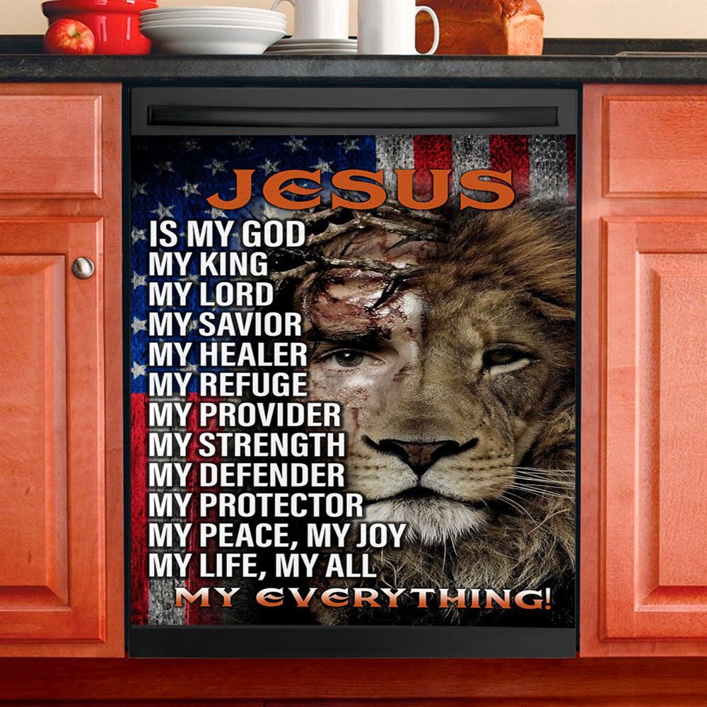 Jesus Is My God My King Half Christ Half Lion Dishwasher Cover, Jesus Dishwasher Stickers, Christian Kitchen Decor